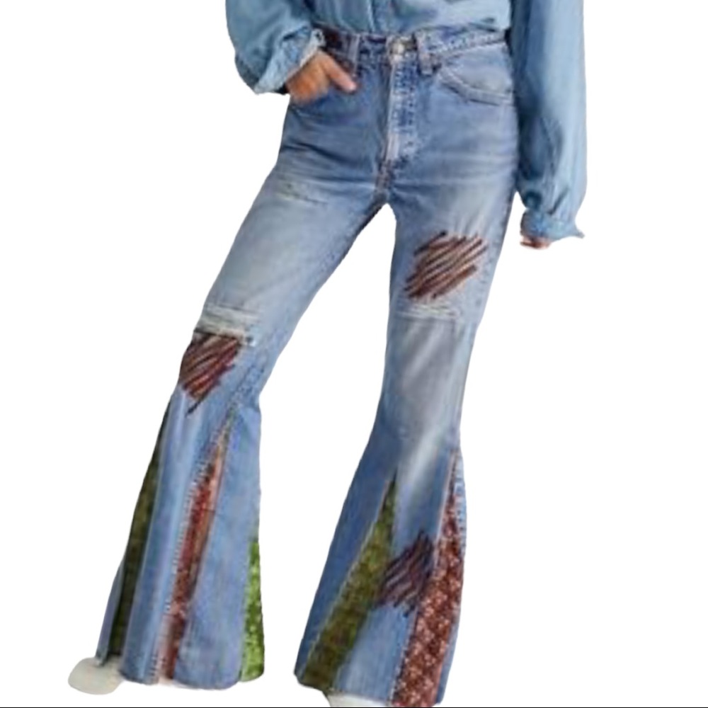 Rialto x Free People Franny 27 Patchwork Floral Flare High Rise Levi's 517 Retro